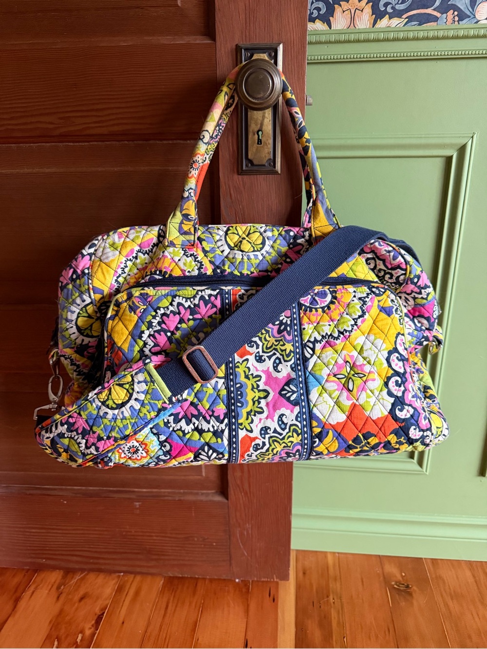 Vera Bradley Quilted Weekend Travel bag in Rio Paisley with Navy Strap